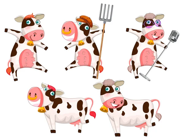 Conjunto Diferentes Personagens Desenhos Animados Vacas Ilustração — Vetor de Stock