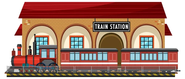 Train Station Scene Steam Locomotive Illustration — Stock Vector