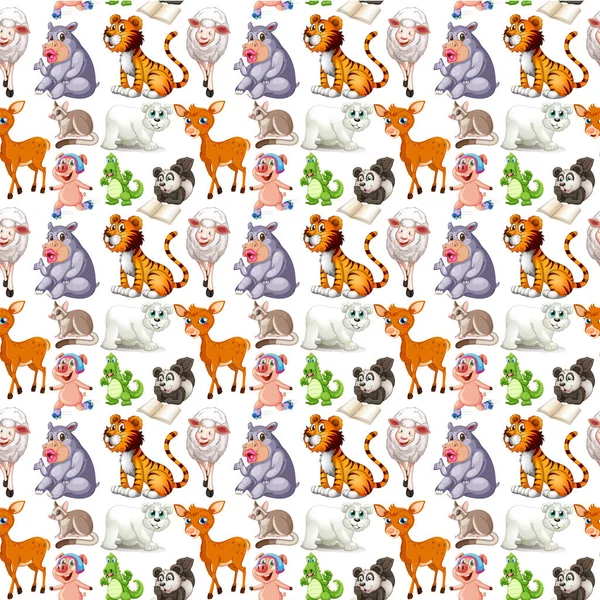 Animales Lindos Conjunto Dibujos Animados Sobre Fondo Blanco Ilustración — Vector de stock