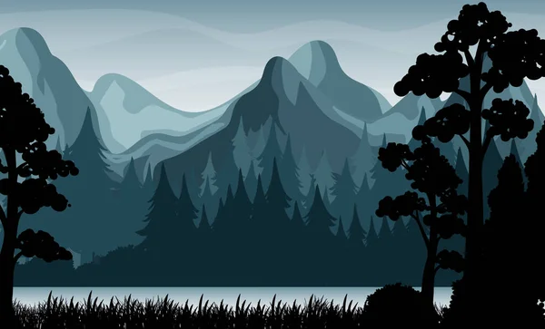 Silhouette Shadow Forest Scene Illustration — Stock Vector