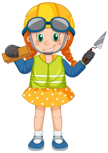 Girl Wearing Construction Worker Illustration — Διανυσματικό Αρχείο