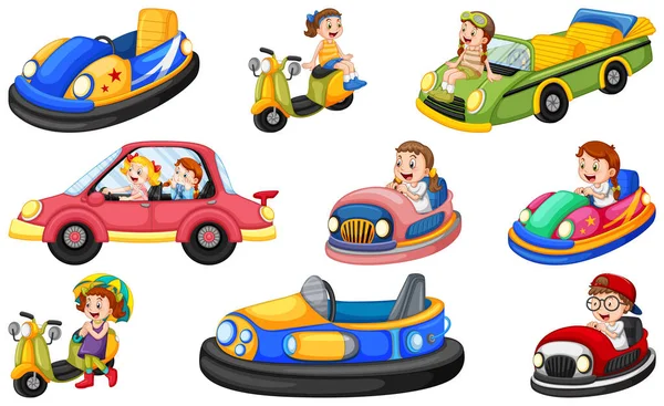 Set Kids Riding Kart Illustration — 스톡 벡터
