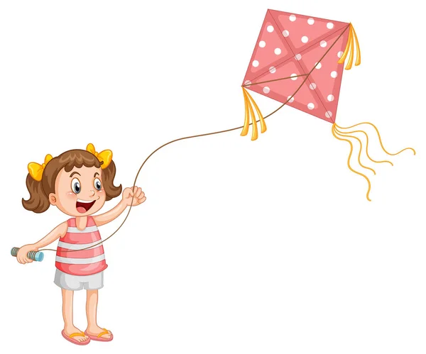 Cartoon Girl Playing Kite Illustration — Wektor stockowy