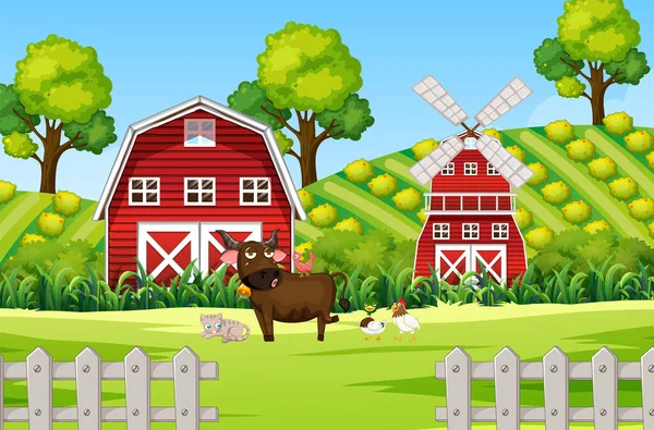 Animals Farm Landscape Illustration — Vetor de Stock