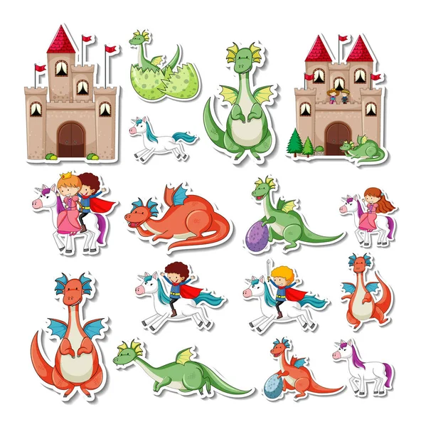 Sticker Set Fairy Tale Characters Illustration — Vector de stock