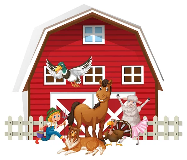 Muitos Animais Fazenda Ilustração Agricultor — Vetor de Stock