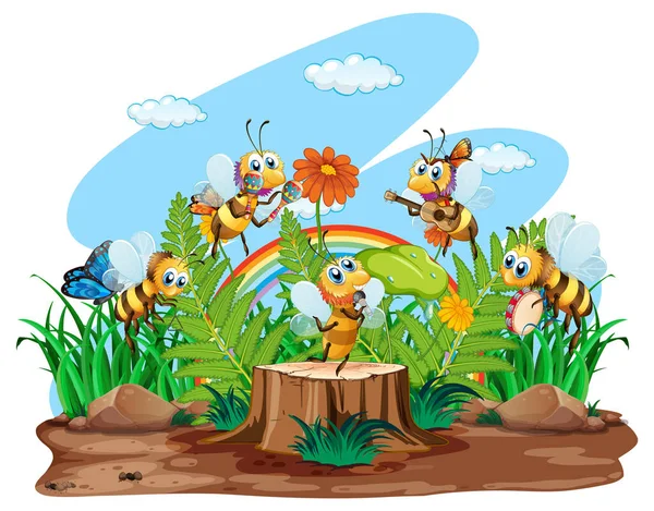 Šťastný Hmyz Přírodě Pohádkové Scény Ilustrace — Stockový vektor