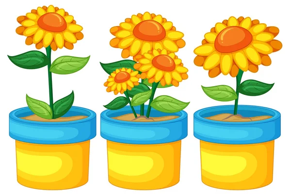 Żółte Kwiaty Garnku Stylu Kreskówki Ilustracja — Wektor stockowy