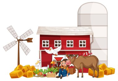 Birçok hayvan resimli tarım teması