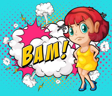 Kısaltma ve yüz ifadesi retro çizgi roman tasarımı illüstrasyonu