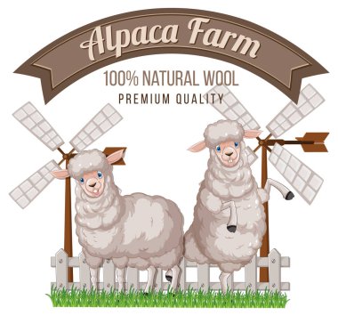 Yün ürünleri illüstrasyonu için Alpaca tarım logosu