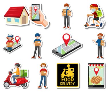 Teslimat nesneleri ve çizgi film karakterleri çizimleri etiketi