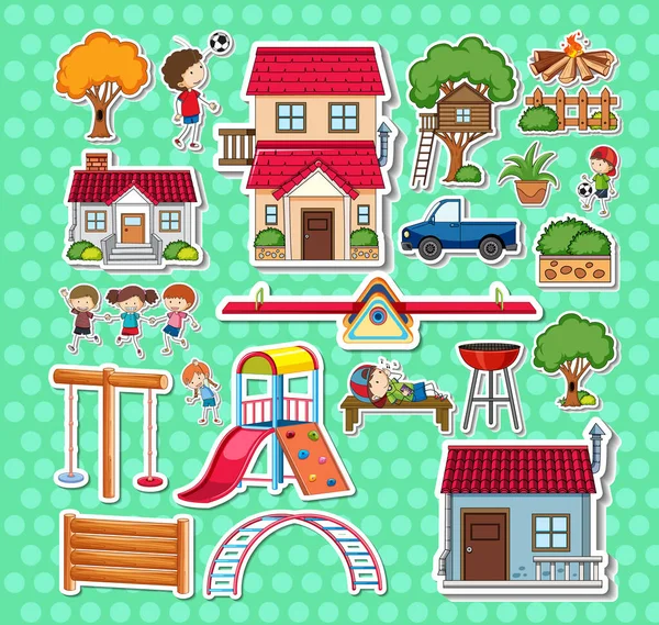 Sticker Pack Playground Objects Illustration —  Vetores de Stock