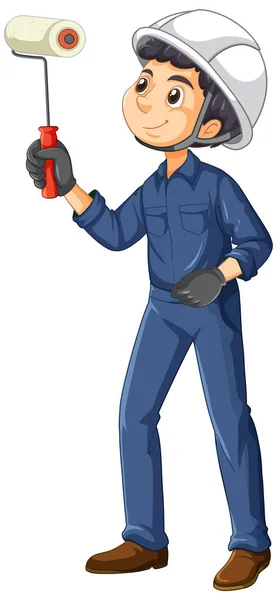 Painter Construction Worker Cartoon Character Illustration — Stock Vector