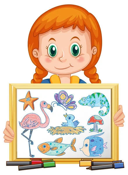 Happy Girl Holding Her Art Work Illustration — Stock vektor