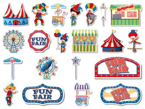 Sticker Set Amusement Park Fun Fair Objects Illustration — стоковый вектор