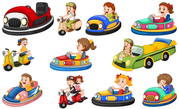 Set Kids Riding Kart Illustration — Stock Vector