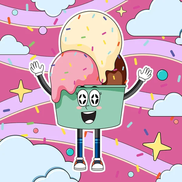 Funny Ice Cream Cartoon Character Illustration — Stockvector