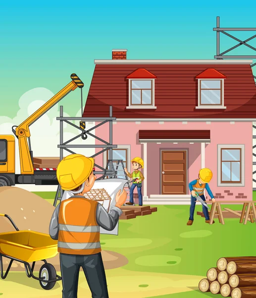 İşçi illüstrasyonlu inşaat alanı