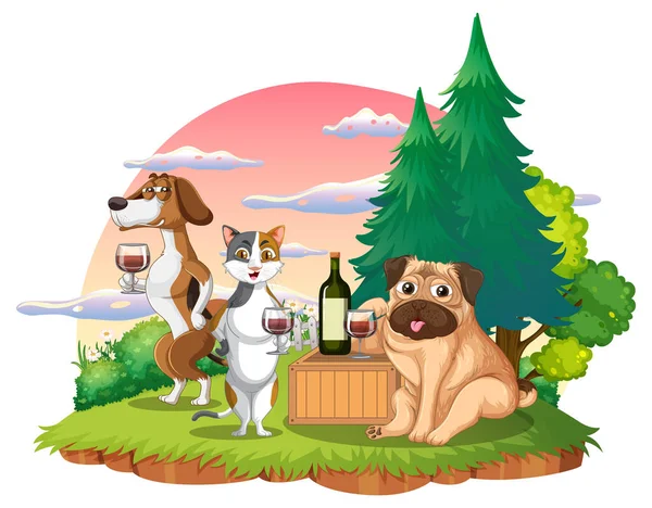 Animais Domésticos Cena Parque Ilustração —  Vetores de Stock