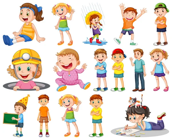 Bambini Felici Diverse Azioni Illustrazione — Vettoriale Stock