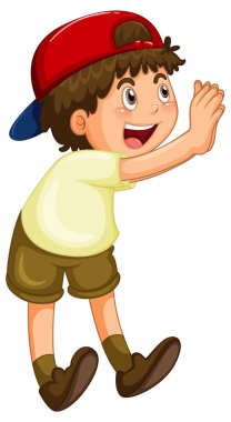 Küçük çocuk ellerini illüstrasyonla kaldırıyor.