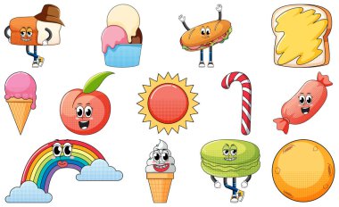 Beyaz arkaplanda klasik yemek karikatürü olan yüz ifadesi.