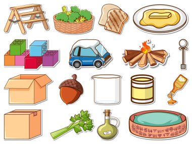 Sticker set of mixed daily objects illustration