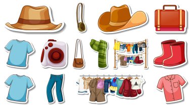 Etiket seti kıyafet ve aksesuar çizimi
