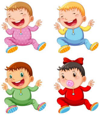 Set of different toddlers cartoon illustration