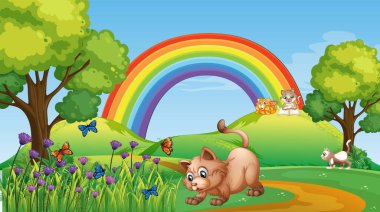 Doğa parkındaki farklı evcil hayvanlar.