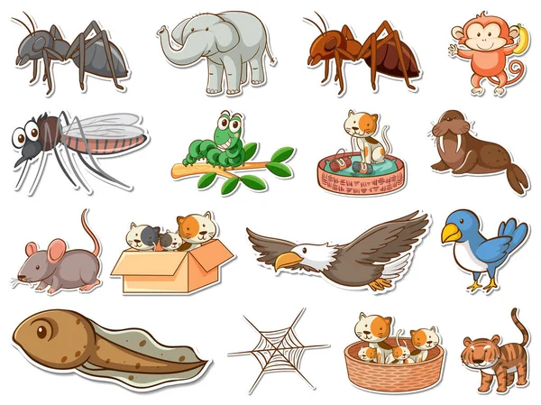 Αυτοκόλλητο Σύνολο Καρτούν Άγρια Ζώα Εικονογράφηση — Διανυσματικό Αρχείο