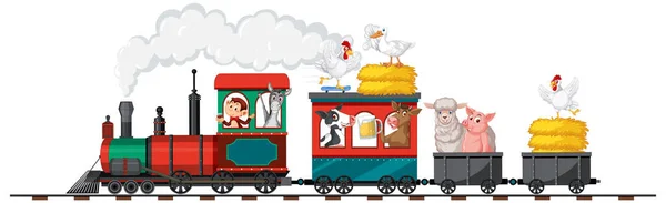 Поездка Поезде Многими Иллюстрациями Животных — стоковый вектор