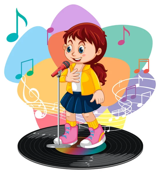 Singer Girl Cartoon Character Melody Symbols Illustration — Διανυσματικό Αρχείο