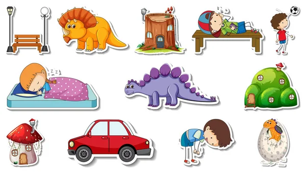 Sticker Set Fantasy Fairy Tale Cartoon Characters Illustration — Stockvector