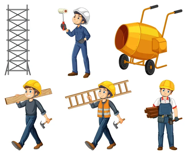 Construction Worker Set Man Tools Illustration — Stock Vector