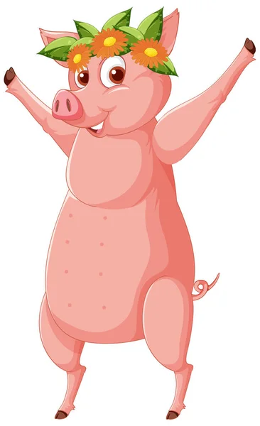 Pig Wearing Flower Crown Standing Two Legs Illustration — Image vectorielle