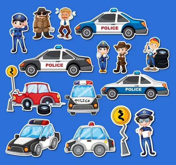 Sticker Set Professions Characters Objects Illustration — Image vectorielle