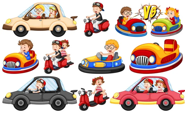 Set Kids Riding Kart Illustration — Stock Vector