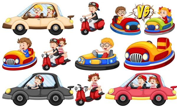 Set Kids Riding Kart Illustration — Stok Vektör