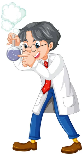 一个化学家在白色背景图上拿着烧杯 — 图库矢量图片