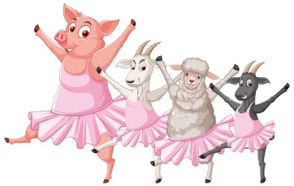 Farm Animals Dancing Ballet Illustration — Stock Vector