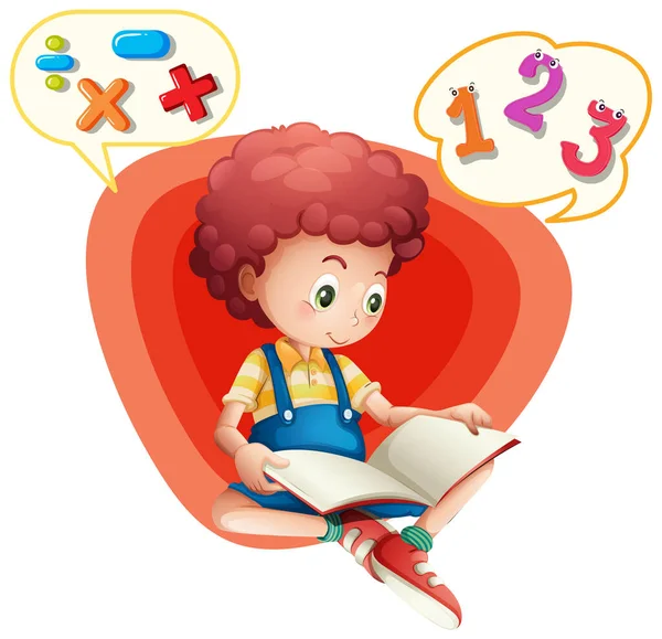 Sprechblasen Mit Jungen Die Buch Illustrationen Lesen — Stockvektor