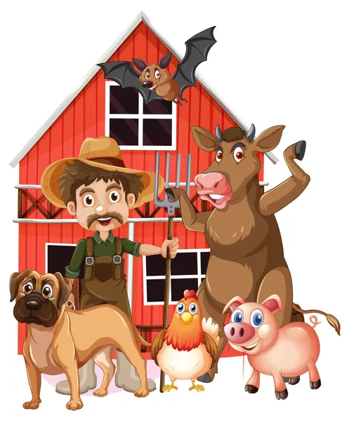 Farming Theme Farmer Animals Illustration — Stock Vector