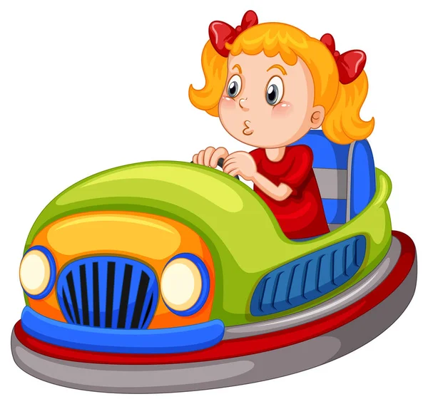 Girl Driving Bumper Car White Background Illustration — Archivo Imágenes Vectoriales