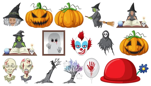Set Halloween Con Monstruos Aterradores Ilustración — Archivo Imágenes Vectoriales