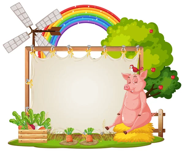 Plantilla Banner Vacía Con Ilustración Animales Granja — Vector de stock