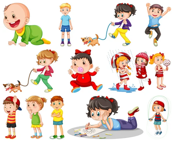 Crianças Felizes Diferentes Ações Ilustração —  Vetores de Stock