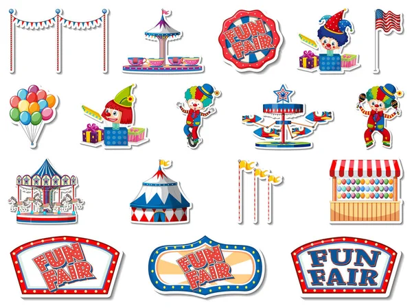 Sticker Set Van Pretpark Leuke Kermis Objecten Illustratie — Stockvector
