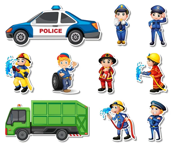 Sticker Set Professions Characters Objects Illustration — Vetor de Stock